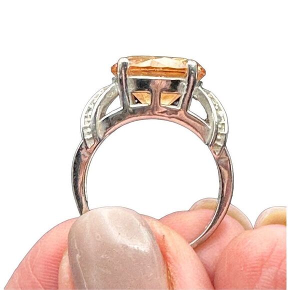 Sterling silver 925 round Citrine CZ flanked by small czs size 7 - Picture 8 of 12